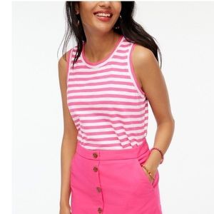 J. Crew Striped Girlfriend Tank Top Wild Berry Pink White Cotton Shirt - M